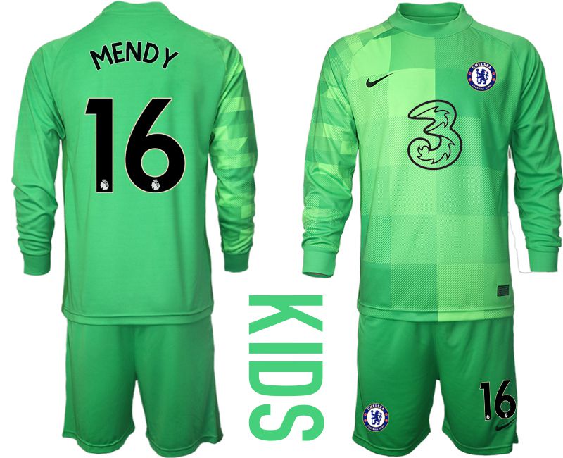 Youth 2021-2022 Club Chelsea green goalkeeper long sleeve #16 Soccer Jersey->youth soccer jersey->Youth Jersey